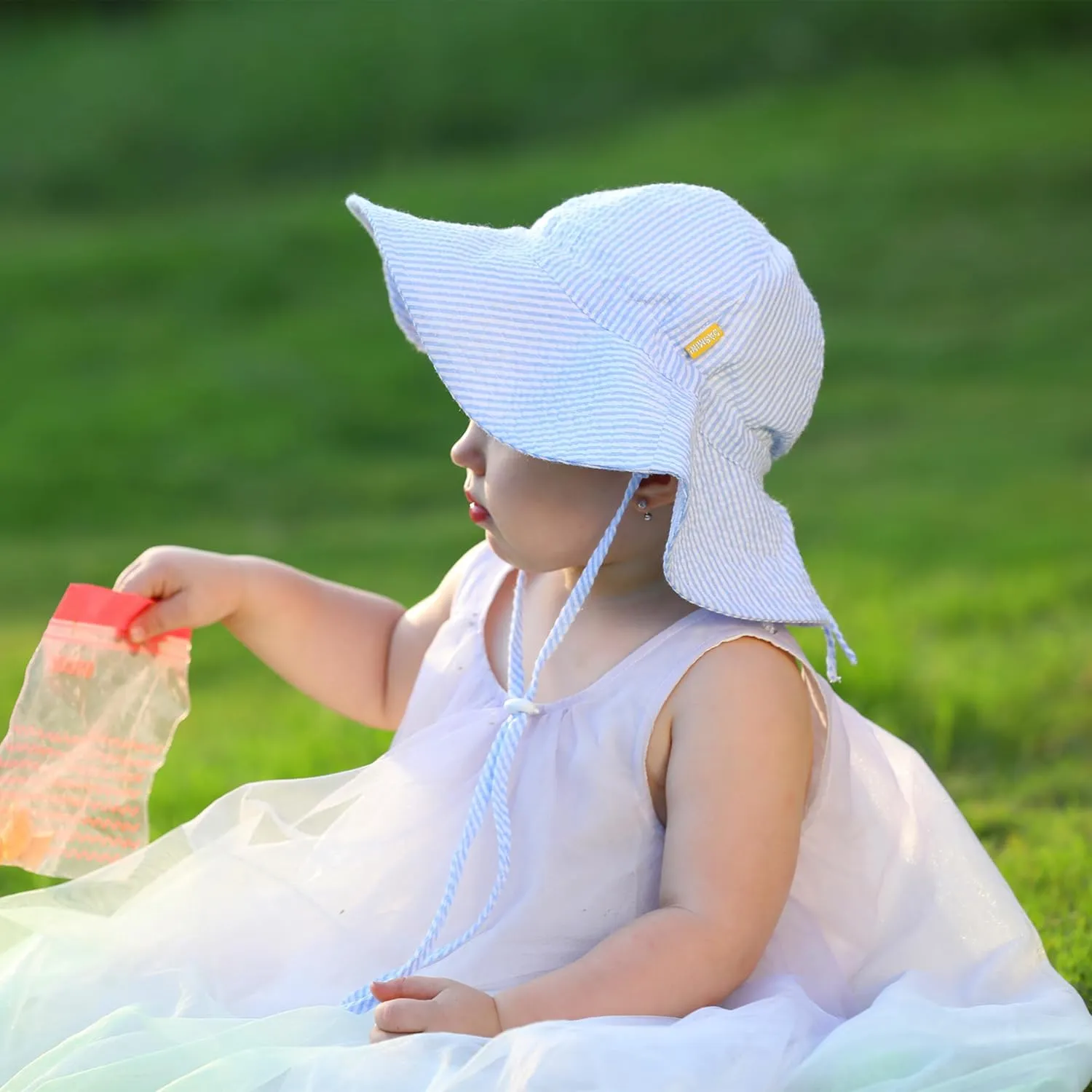 Baby & Toddler Wide Brim Sun Hats UPF 50  Sun Protection Bucket Cap Cute Adjustable Hat in Seersucker