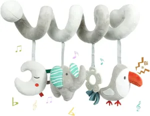 Baby Car Seat Toys, Activity Spiral Plush Hanging Wrap Around Pram Pushchair Stroller Toys, Sensory Early Education Toy for Toddler, Grey Elephant