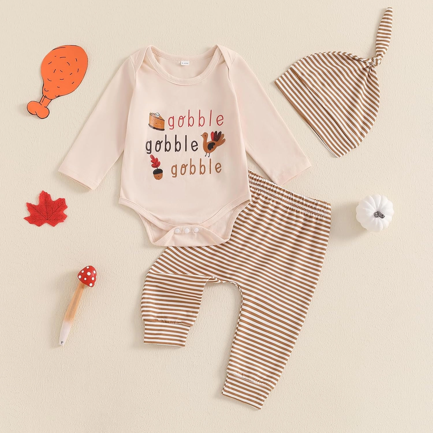Baby Boy Girl My 1st Thanksgiving Outfit 0-3 6 12 18 Months Long Sleeve Romper Turkey Pants Hat Set Infant Clothes