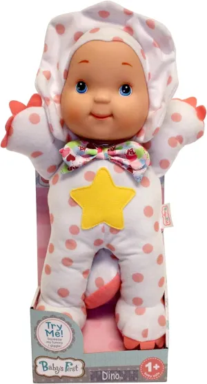 Baby's First: Dino Friends Baby Doll - Polka Dot Dinosaur Outfit, Press Doll's Tummy to Kiddy Hear Roar & Giggle Sounds, Soft & Cuddly Toy, Kids-Toddlers 1Year & Up