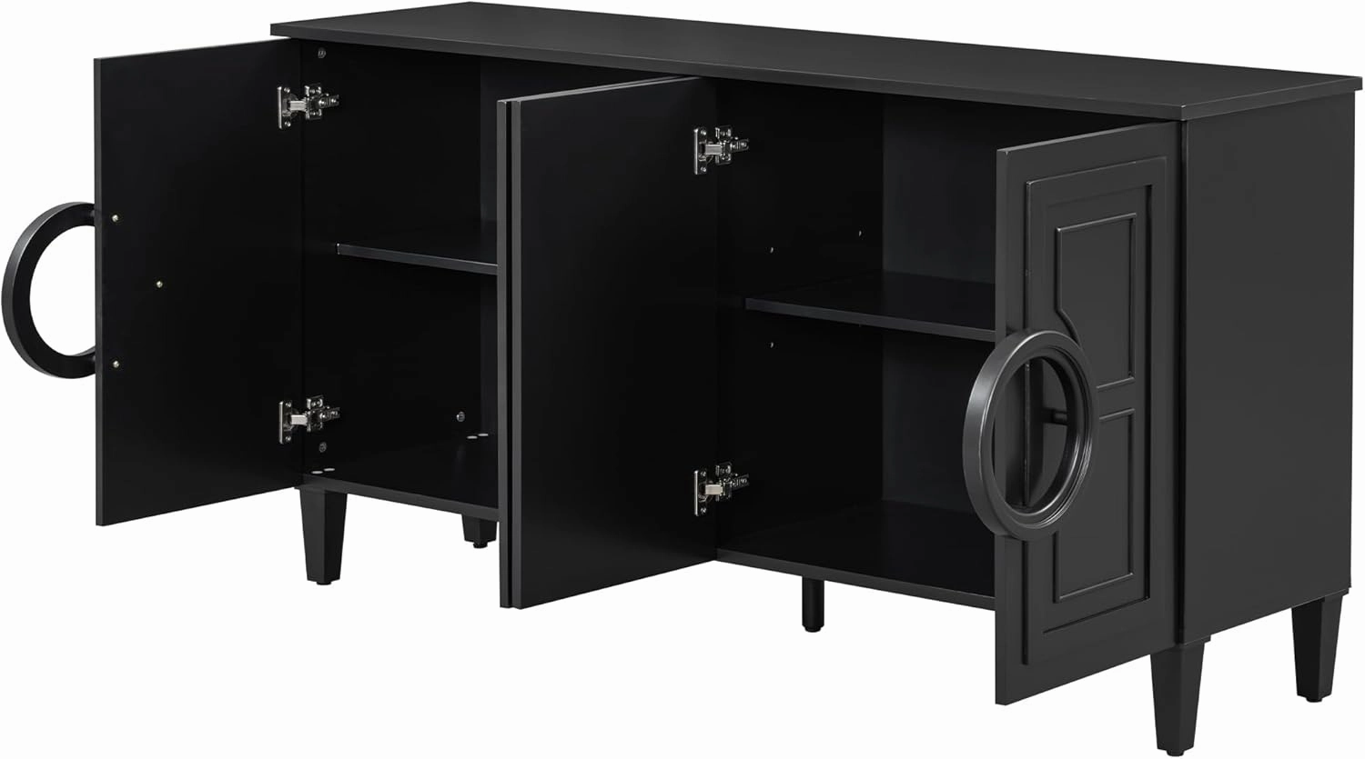 Ball & Cast Modern 4-Doors Sideboard Cabinet w/Special Round Ring Handle, Classic Wood Decorative Chest French Entryway Console Table for Kitchen Dining Room Living Room Hallway, Black