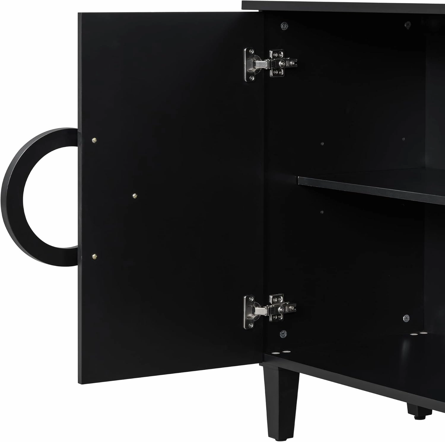 Ball & Cast Modern 4-Doors Sideboard Cabinet w/Special Round Ring Handle, Classic Wood Decorative Chest French Entryway Console Table for Kitchen Dining Room Living Room Hallway, Black