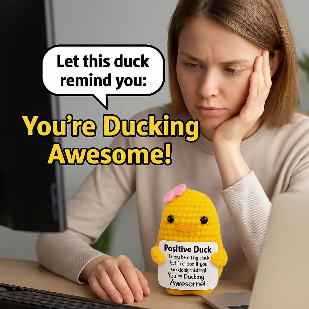 Ballazio Positive Duck Crochet Doll for Emotional Support,Cute Motivational décor for Office Desk,Inspirational Gifts for Teenage,Women,Birthday Present with Cheer and Encouragement (Love)