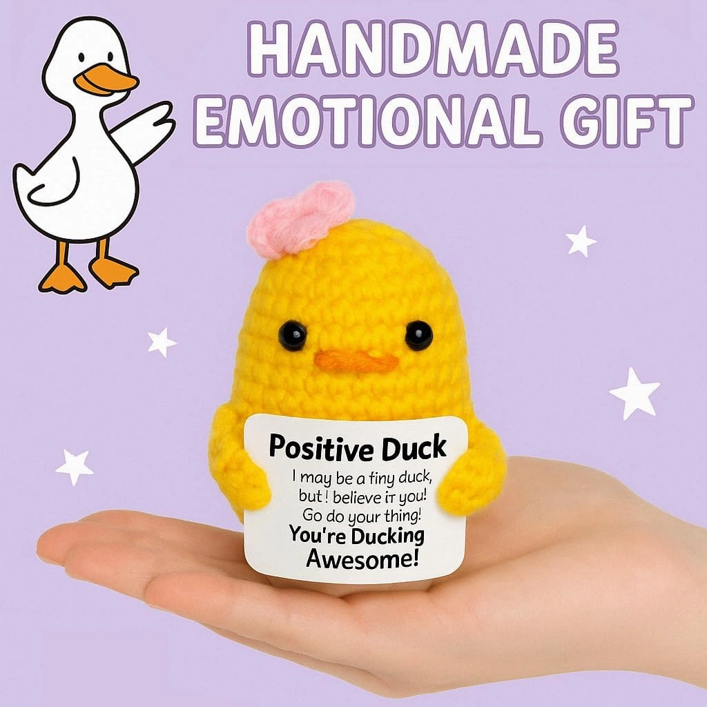 Ballazio Positive Duck Crochet Doll for Emotional Support,Cute Motivational décor for Office Desk,Inspirational Gifts for Teenage,Women,Birthday Present with Cheer and Encouragement (Love)