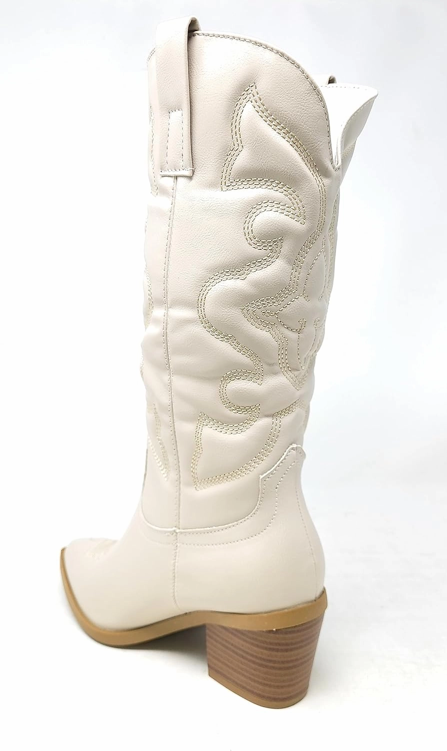 BAMBOO Women's Western Cowboy Boots Mid Calf High Cowgirl Boots Embroidered Pointed Toe Chunky Heel Fashion Retro Classic Boot Pull On Mindful-04