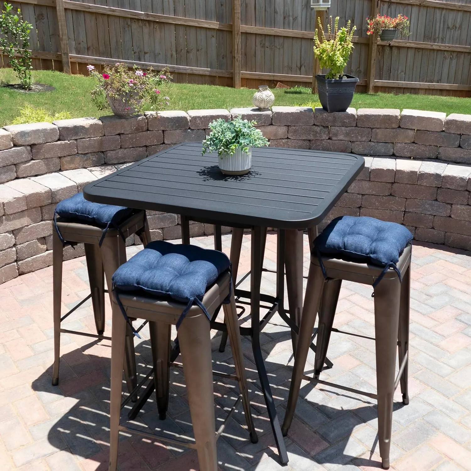 Barnett Home Decor Bar Stool Cushions Square 12x12 Seat Cushion - Fade Resistant Waterproof Cushion for Outdoor Bar Stools - Fits Most Tolix Stools, 12" Metal Bar Stools (Rave Pacific Blue, 1)