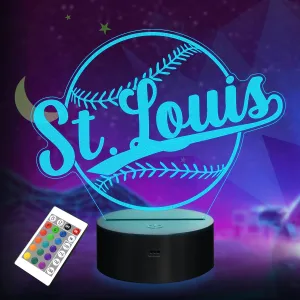 Baseball Gifts, Baseball Night Light, 3D Illusion Lamp for Boys Gift 16 Changing Color Remote Control Kids Room Lighting Ball Decor (St. Louis)