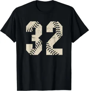 Baseball Number Stitches #32 Jersey Number Thirty-Two Fan T-Shirt