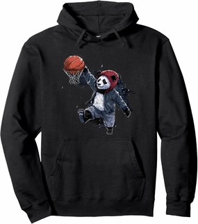 Basketball Slam Dunk Panda Bear Artwork Basketball Lover Pullover Hoodie