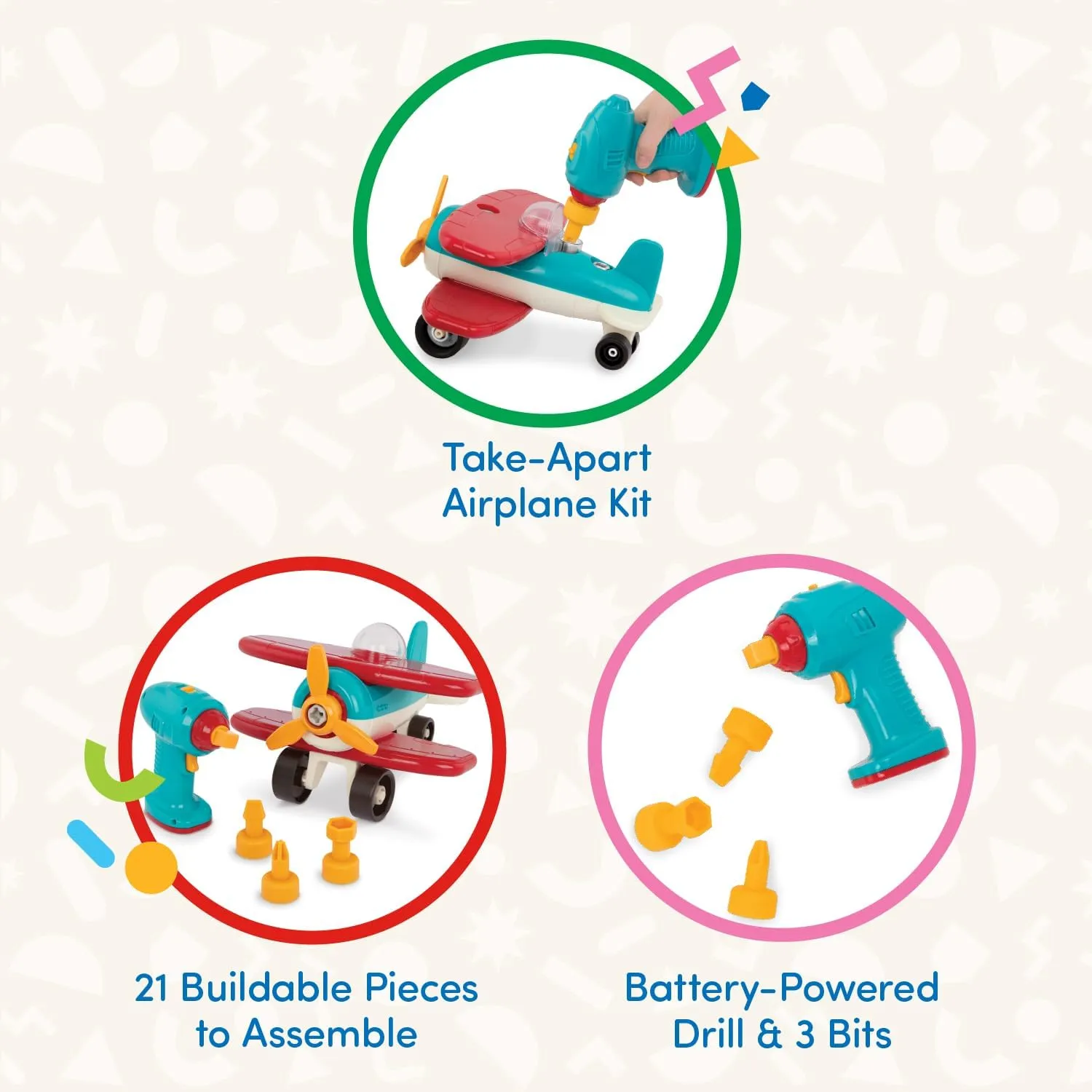 Battat – Classic Construction Toy – Pretend Play Toys – Toddler Plane Playset – Dexterity Building Toy – 3 Years   – Take-Apart Airplane