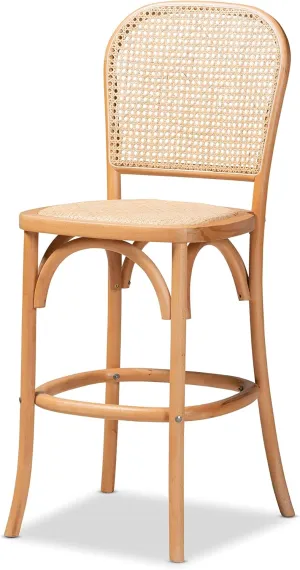 Baxton Studio Vance Mid-Century Modern Brown Woven Rattan and Brown Wood Cane Counter Stool