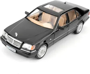 BDTCTK Compatible for 1:24 Benz W140 S320 Model Car, Diecast Collectible Pull Back Toy Car, Retro Classic Car with Sound and Light for Adults Kids Boys Girls, Gift Black