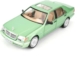 BDTCTK Compatible for 1:24 Benz W140 S320 Model Car, Diecast Collectible Pull Back Toy Car, Retro Classic Car with Sound and Light for Adults Kids Boys Girls, Gift Green