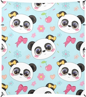 Beach Canopy Tent Sun Shade Outdoor Patio Print Travel Camping Sun Shelter with Sandbags Anchor Windproof 9.2 × 10.5 FT Cute Cartoon Panda Faces Blue