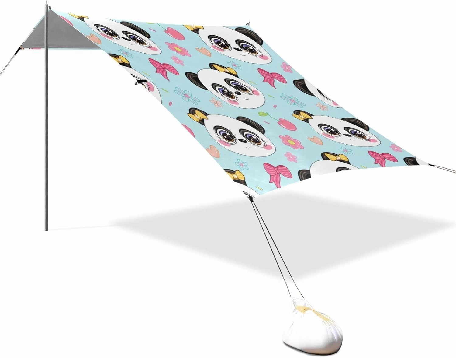 Beach Canopy Tent Sun Shade Outdoor Patio Print Travel Camping Sun Shelter with Sandbags Anchor Windproof 9.2 × 10.5 FT Cute Cartoon Panda Faces Blue