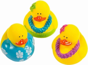 Beach Rubber Duckies - Set of 12 Fun Hawaiian Rubber Ducks for Car Decor and Tiki and Luau Party Favors
