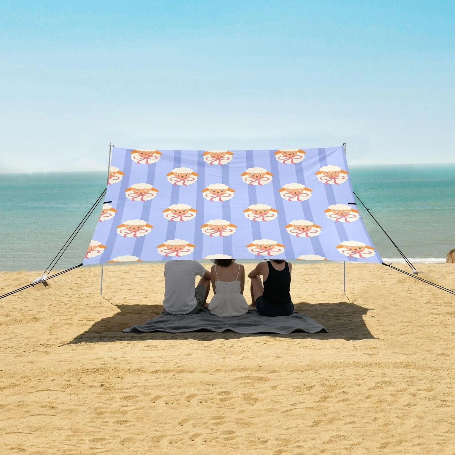 Beach Shade Tent with UPF50  UV Protection,Cute Sheep with Bows Lightweight Camping Sun Shelter for Outdoor,Camping Trips, Fishing, Backyard,Picnics,Easy Set Up and Carry 9x10.5 FT