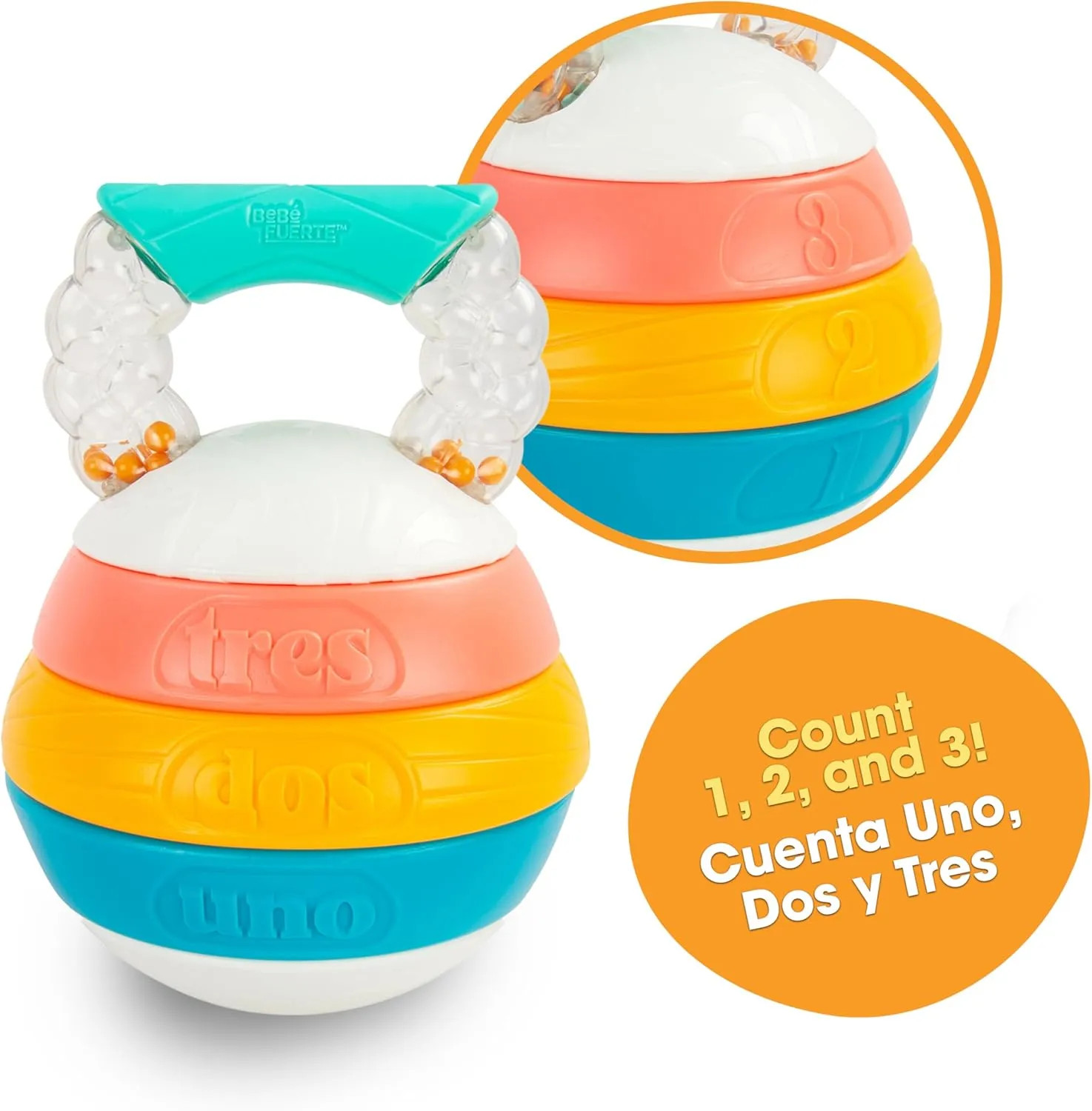 BEBE FUERTE Stack and Count Kettlebell Activity Toy by Robin Arzon - Bilingual Stacking Toys - Baby Workout Toys - Baby and Toddler Gifts for Ages 6 Months and Up