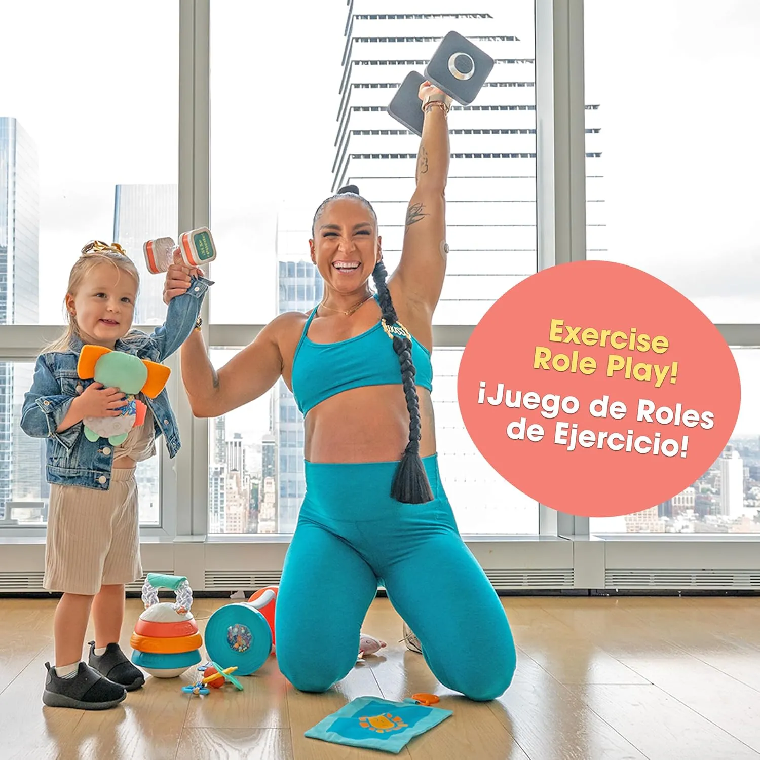 BEBE FUERTE Stack and Count Kettlebell Activity Toy by Robin Arzon - Bilingual Stacking Toys - Baby Workout Toys - Baby and Toddler Gifts for Ages 6 Months and Up