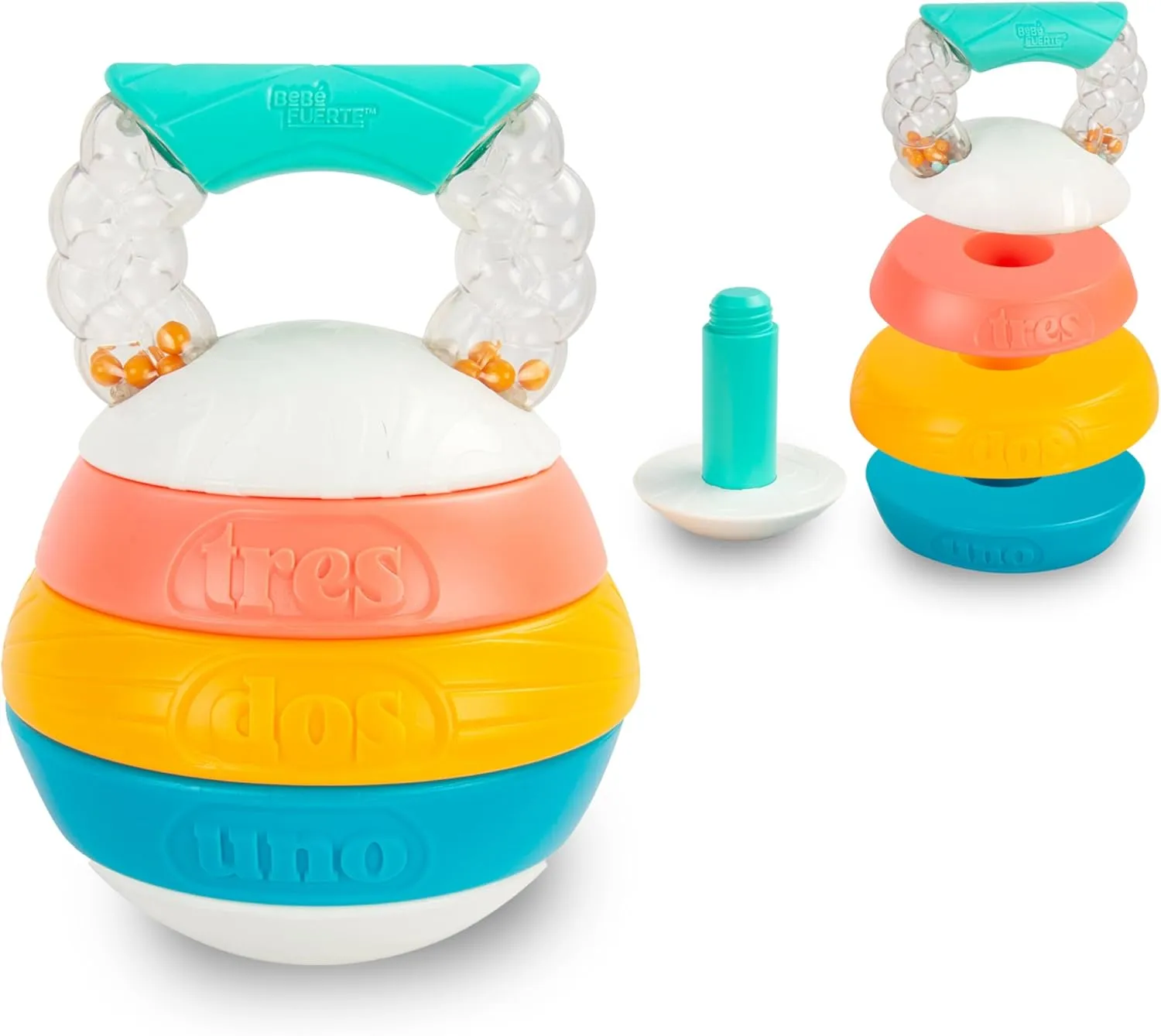 BEBE FUERTE Stack and Count Kettlebell Activity Toy by Robin Arzon - Bilingual Stacking Toys - Baby Workout Toys - Baby and Toddler Gifts for Ages 6 Months and Up