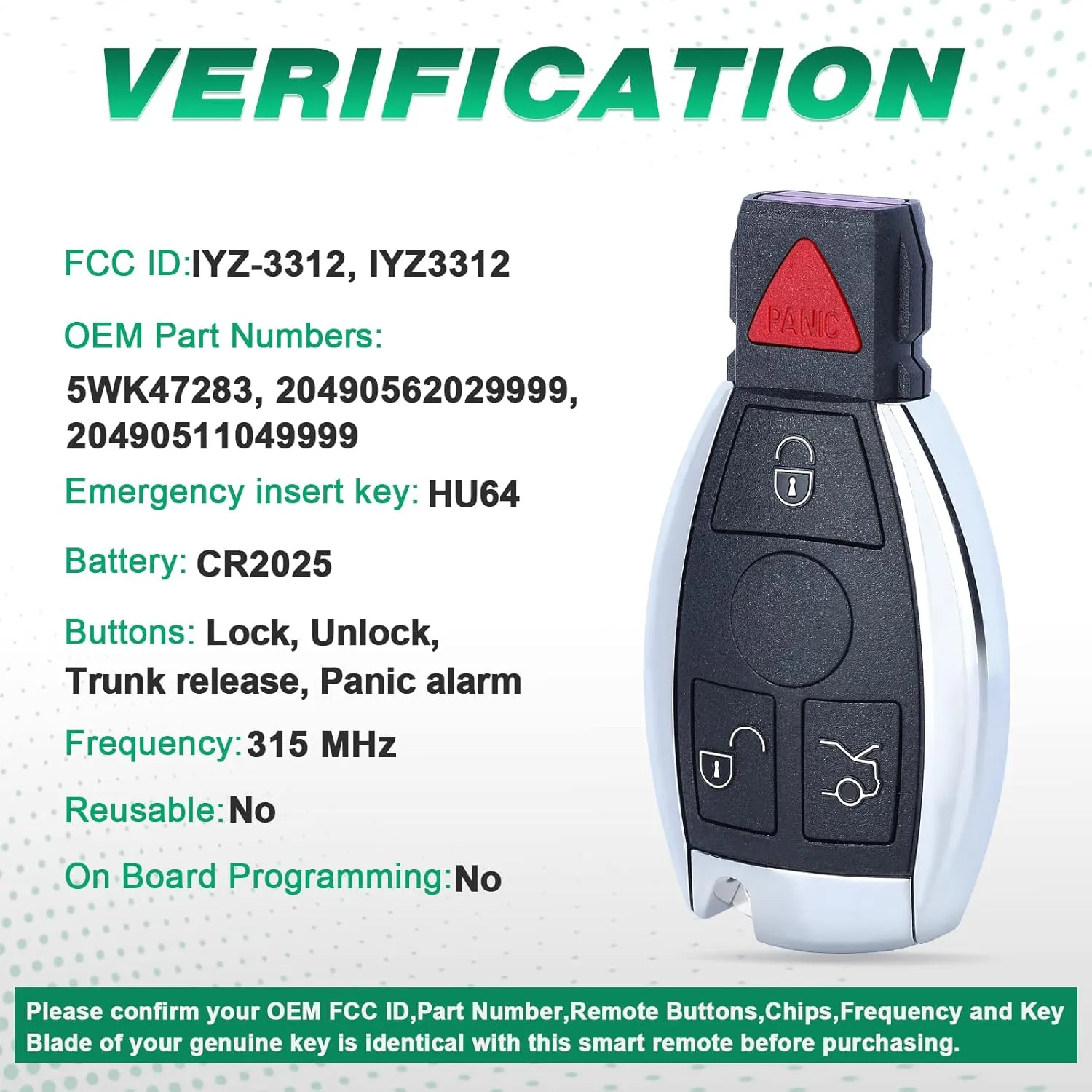 Beefunny 315MHz Smart 3 1 4 Button Replacement Remote Key Fob for Mercedes-Benz Support NEC & BGA 2000-2014 Year, 705 Moto