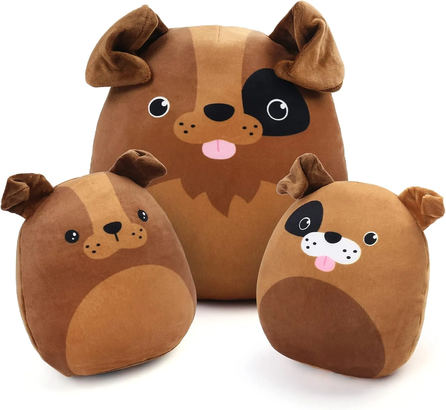BenBen Dog Stuffed Animals, Set of 3, 12" and 7'' Squishy Plush Toys, Toddlers Hugging Plush Pillow, Cute Plushies, Stocking Stuffers for Kids, Ms Wags and Pups