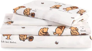 Berkshire Blanket Life is Good® Microfiber Sheets, Full Size - 4 Pieces, Life is Good® Mini Winnie and Hunny Toss White, Cute Character Snoopy Printed Soft Microfiber Bed Sheets