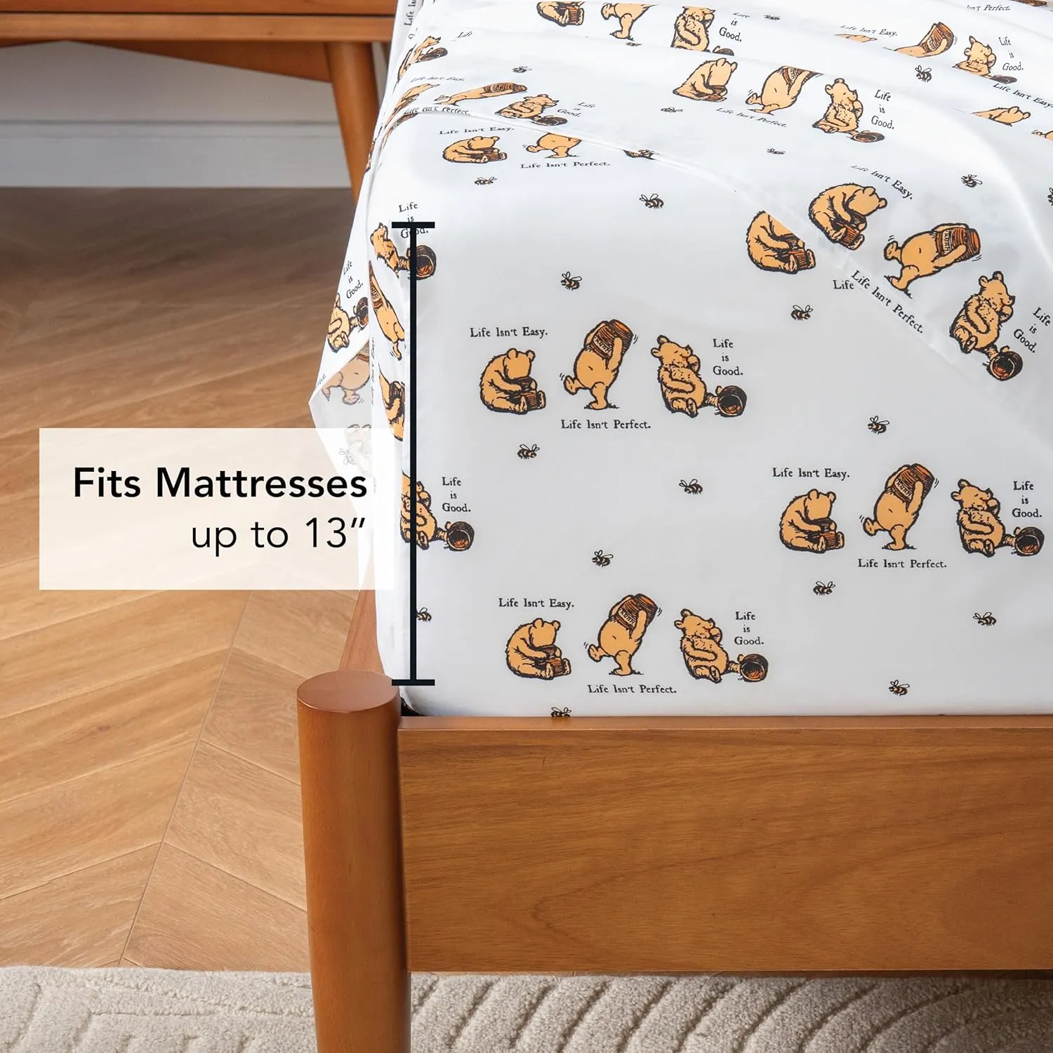 Berkshire Blanket Life is Good® Microfiber Sheets, Full Size - 4 Pieces, Life is Good® Mini Winnie and Hunny Toss White, Cute Character Snoopy Printed Soft Microfiber Bed Sheets