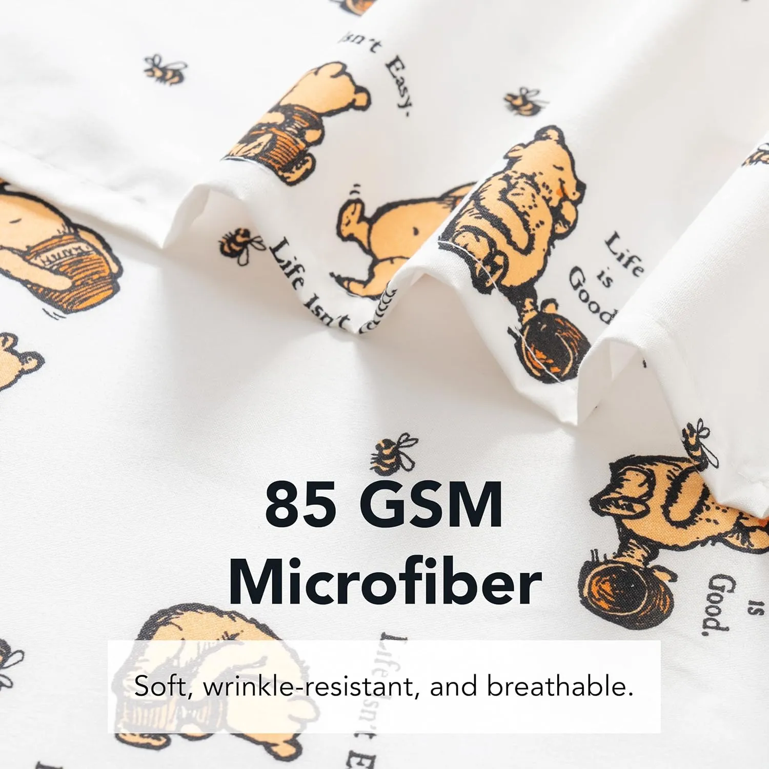 Berkshire Blanket Life is Good® Microfiber Sheets, Full Size - 4 Pieces, Life is Good® Mini Winnie and Hunny Toss White, Cute Character Snoopy Printed Soft Microfiber Bed Sheets