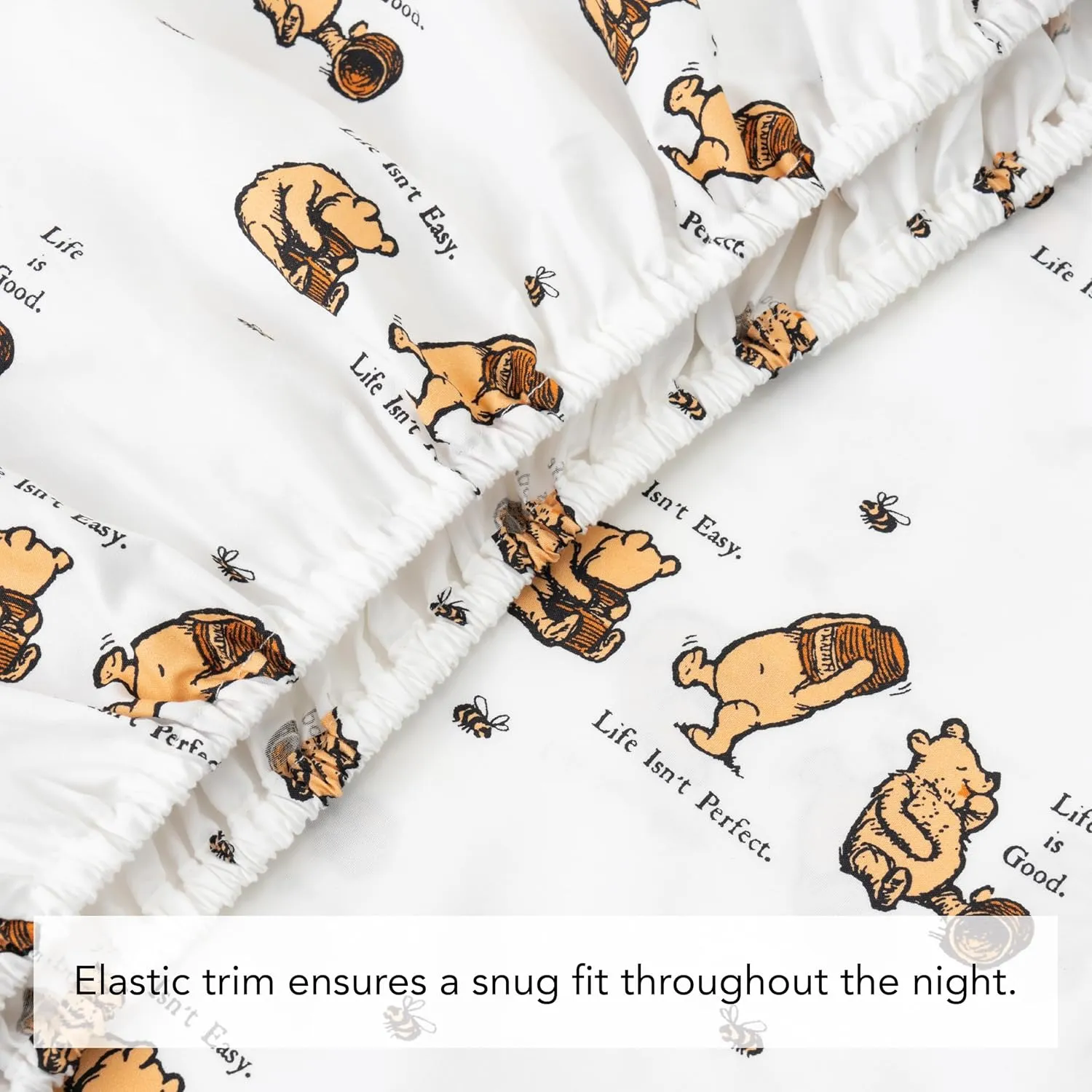 Berkshire Blanket Life is Good® Microfiber Sheets, Full Size - 4 Pieces, Life is Good® Mini Winnie and Hunny Toss White, Cute Character Snoopy Printed Soft Microfiber Bed Sheets
