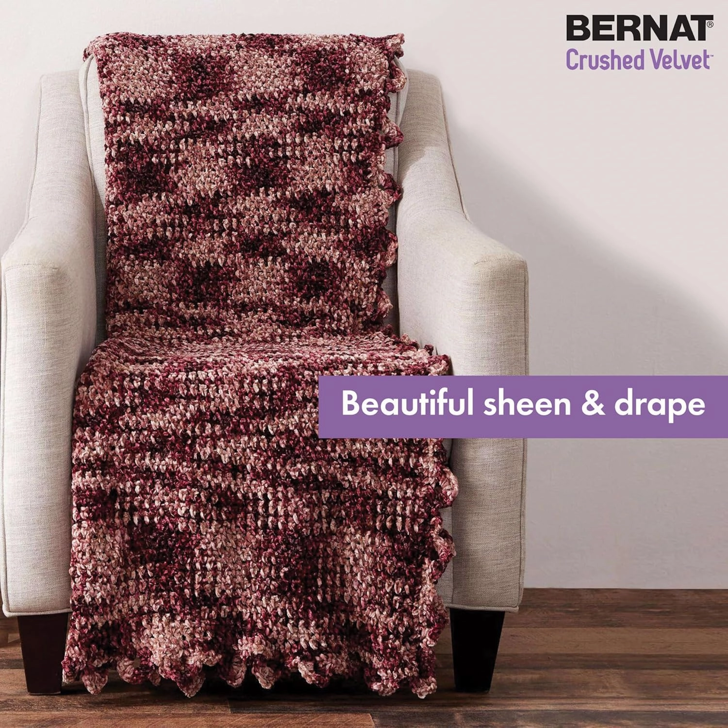 Bernat Crushed Velvet Burgundy Yarn - 2 Pack of 300g/10.5oz - Polyester - 5 Bulky - 315 Yards - Knitting/Crochet, Burgandy