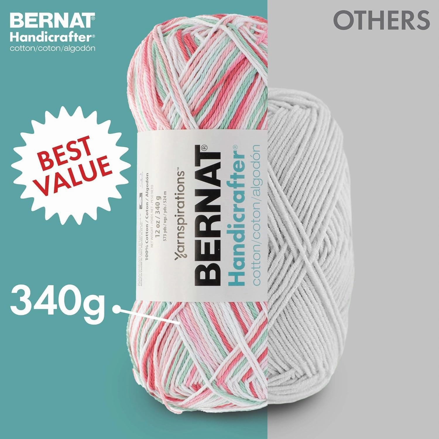 Bernat Handicrafter Cotton Big Ball Mod Ombre Yarn - 2 Pack of 340g/12oz - Cotton - 4 Medium (Worsted) - 608 Yards - Knitting/Crochet