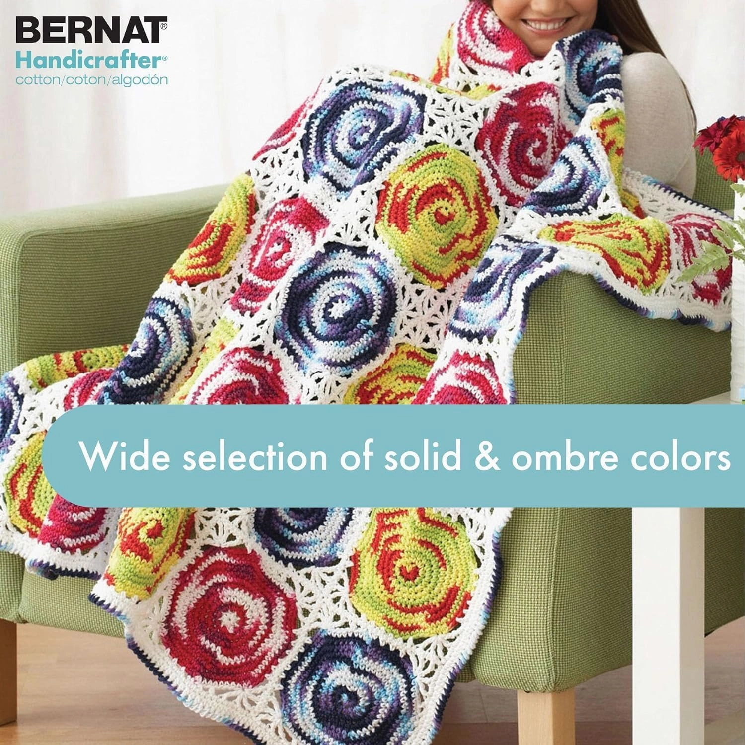 Bernat Handicrafter Cotton Big Ball Mod Ombre Yarn - 2 Pack of 340g/12oz - Cotton - 4 Medium (Worsted) - 608 Yards - Knitting/Crochet
