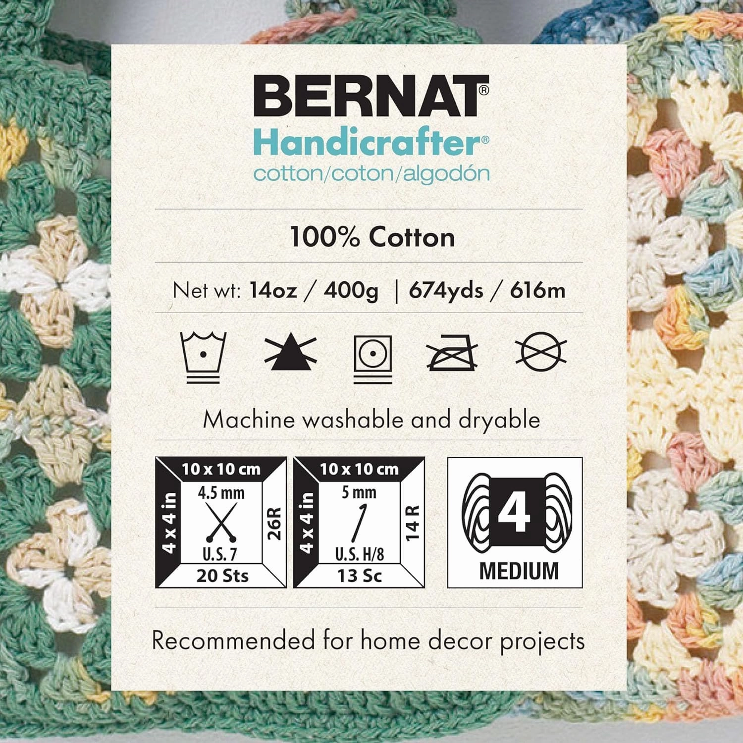 Bernat Handicrafter Cotton Big Ball Mod Ombre Yarn - 2 Pack of 340g/12oz - Cotton - 4 Medium (Worsted) - 608 Yards - Knitting/Crochet