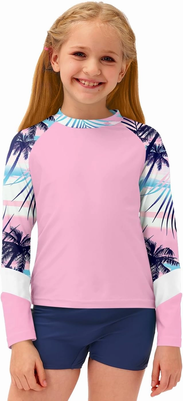 BesserBay Girl's UPF 50  Quick-Dry Tropical Long Sleeve Rash Guard Shirt 4-14 Years