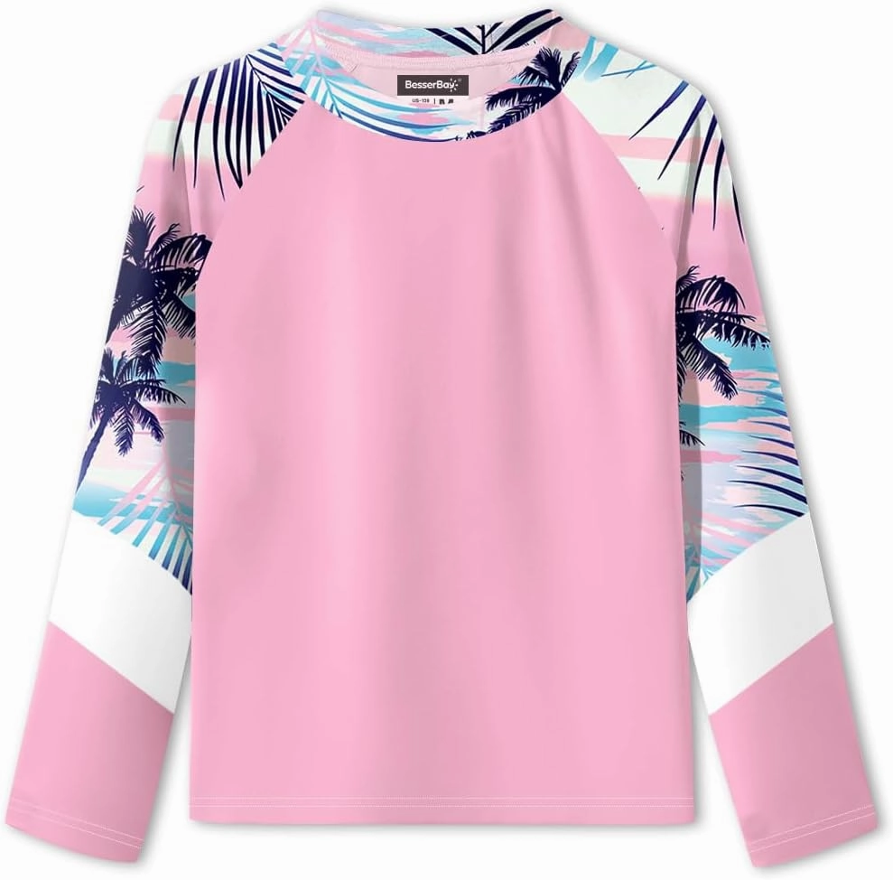 BesserBay Girl's UPF 50  Quick-Dry Tropical Long Sleeve Rash Guard Shirt 4-14 Years