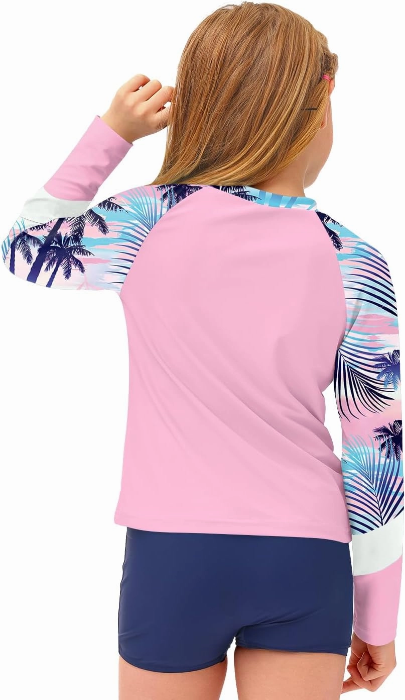 BesserBay Girl's UPF 50  Quick-Dry Tropical Long Sleeve Rash Guard Shirt 4-14 Years