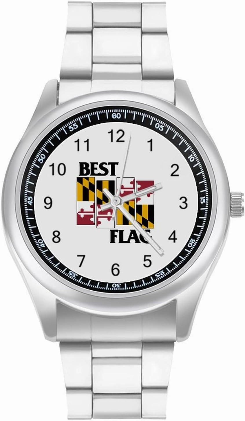 Best Maryland Flag Casual Wrist Watches for Men Classic Business Dress Watch Big Face for Work Gym