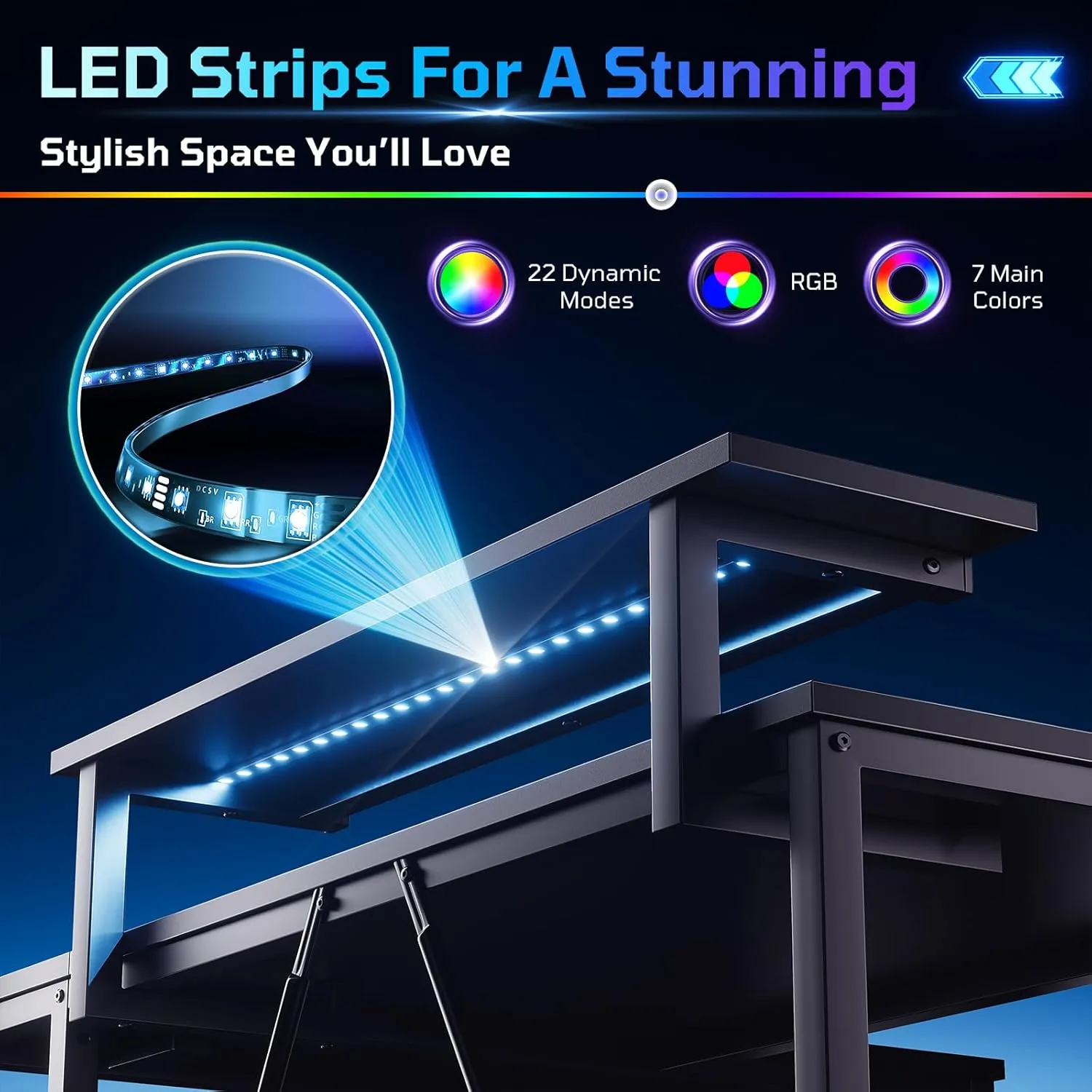 Bestier Gaming Desk with Power Outlets, 42" L-Shaped Gaming Desk with LED Lights, Desk with Reversible Storage Shelves & Hooks for Small Spaces, Bedrooms & Offices, Black Carbon Fiber