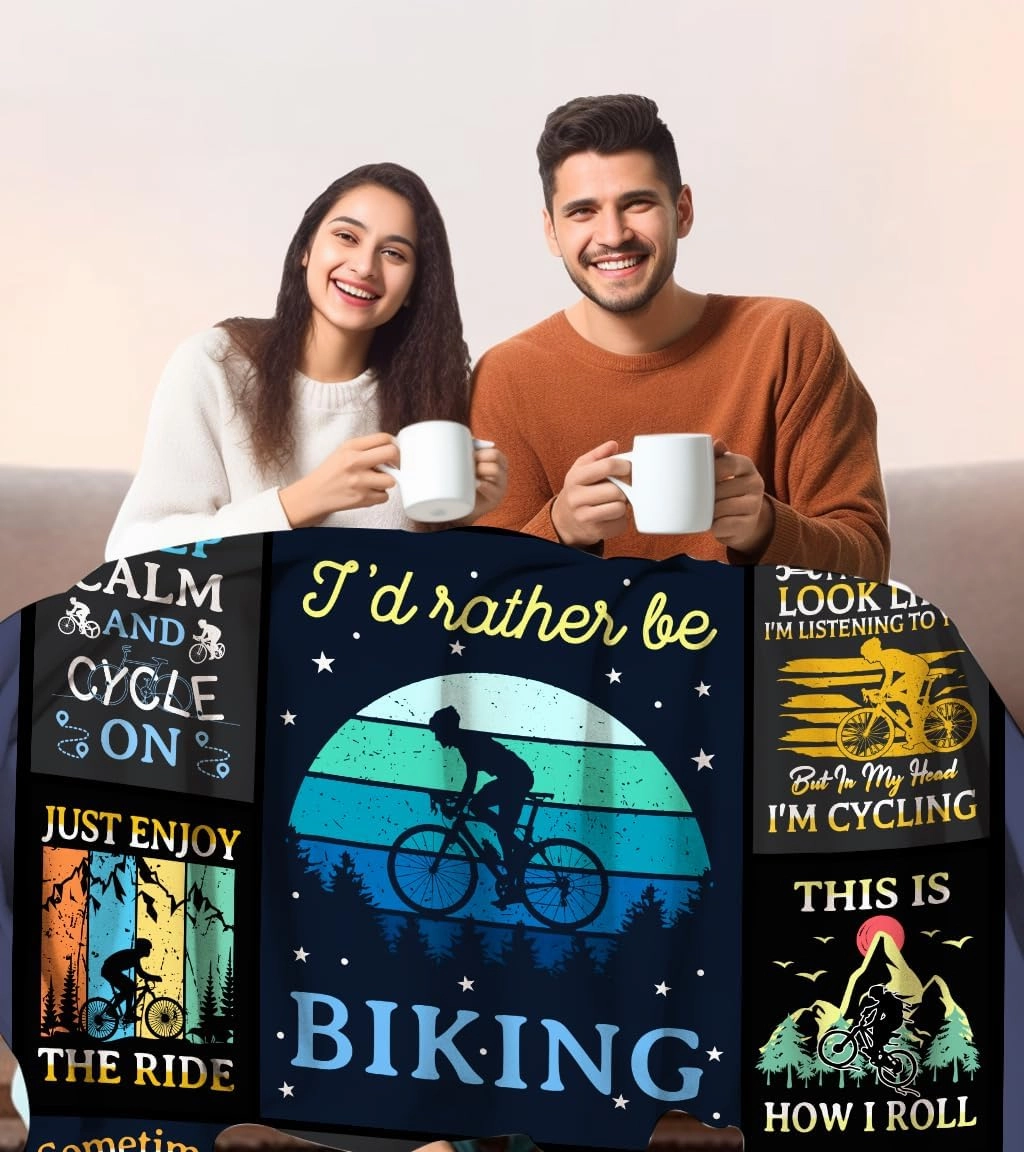 Bicycle Cycling Blanket for Men Unique,Mountain Biking Gifts for Men,Gifts for Cyclists,Gifts for A Bicycle Enthusiast,Biking Throw Blanket for Women Kids Adults 80"x60"