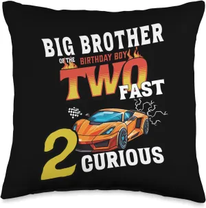 Big Brother Of The Two Years Old Birthday Boy Racing Car Throw Pillow