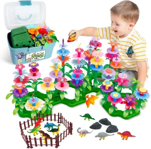Birthday Toys Gifts for Toddlers Boys Girls Age 2 3 4 5 6,167 PCS Dinosaur Flower Garden Building Blocks,STEM Fine Motor Skill Stacking Games, Birthday Gifts for Preschool Kids 2  Years Old