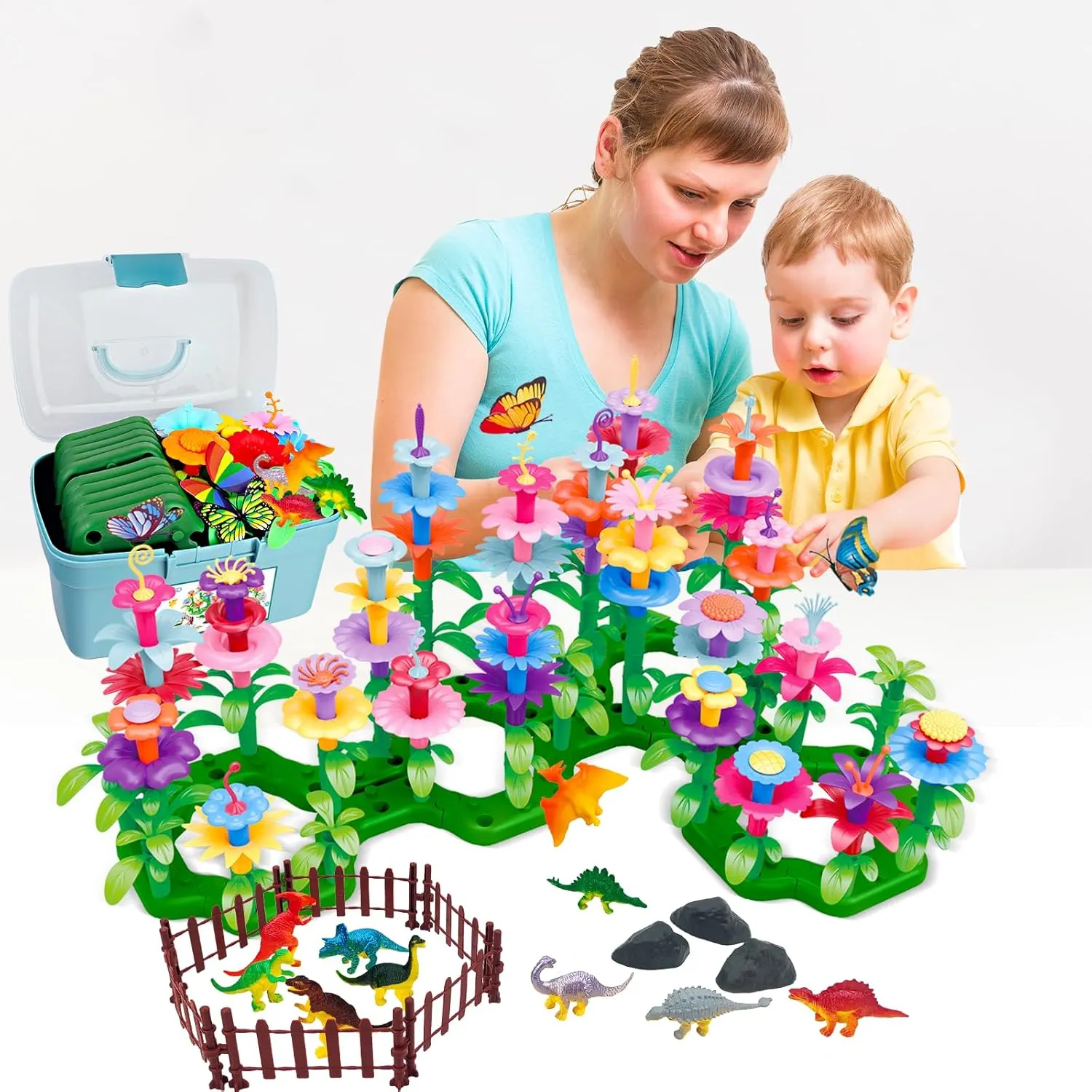 Birthday Toys Gifts for Toddlers Boys Girls Age 2 3 4 5 6,167 PCS Dinosaur Flower Garden Building Blocks,STEM Fine Motor Skill Stacking Games, Birthday Gifts for Preschool Kids 2  Years Old