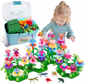 Birthday Toys Gifts for 2 3 4 5 6 Years Old Toddler Girls Boys, 156 PCS Insect Flower Garden Building Educational STEM Learning Pretend Play Gardening Set, Gifts for Preschool Kids Age 2 