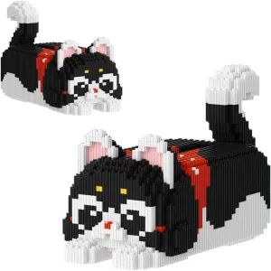 Black Tuxedo Cat Storage Box Animal Micro Building Blocks Set,Playful and Lucky Gray Cat Building Blocks Kit.Winktoys Cat Lover Ideas Gift for Adults and Kids,Boys & Girls Age 8 