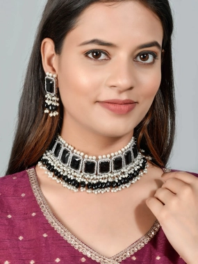 Black Onyx And Pearl Choker Jewellery Set