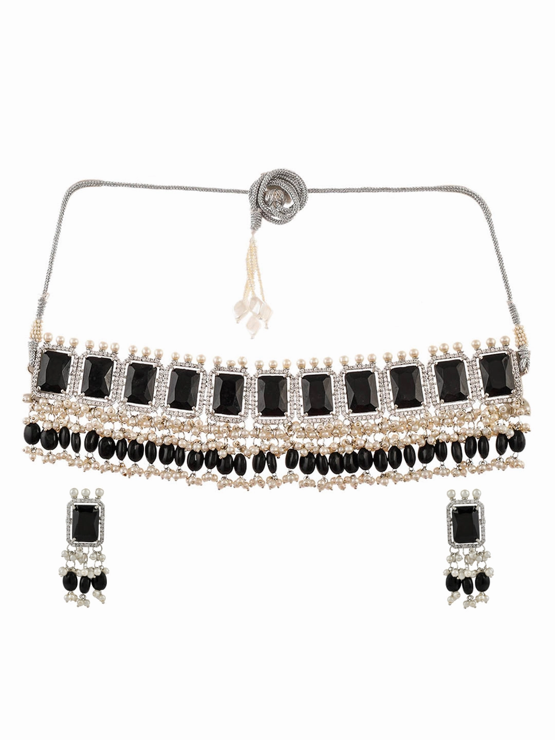 Black Onyx And Pearl Choker Jewellery Set