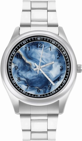 Blue Golden Marble Textures Casual Wrist Watches for Men Classic Business Dress Watch Big Face for Work Gym