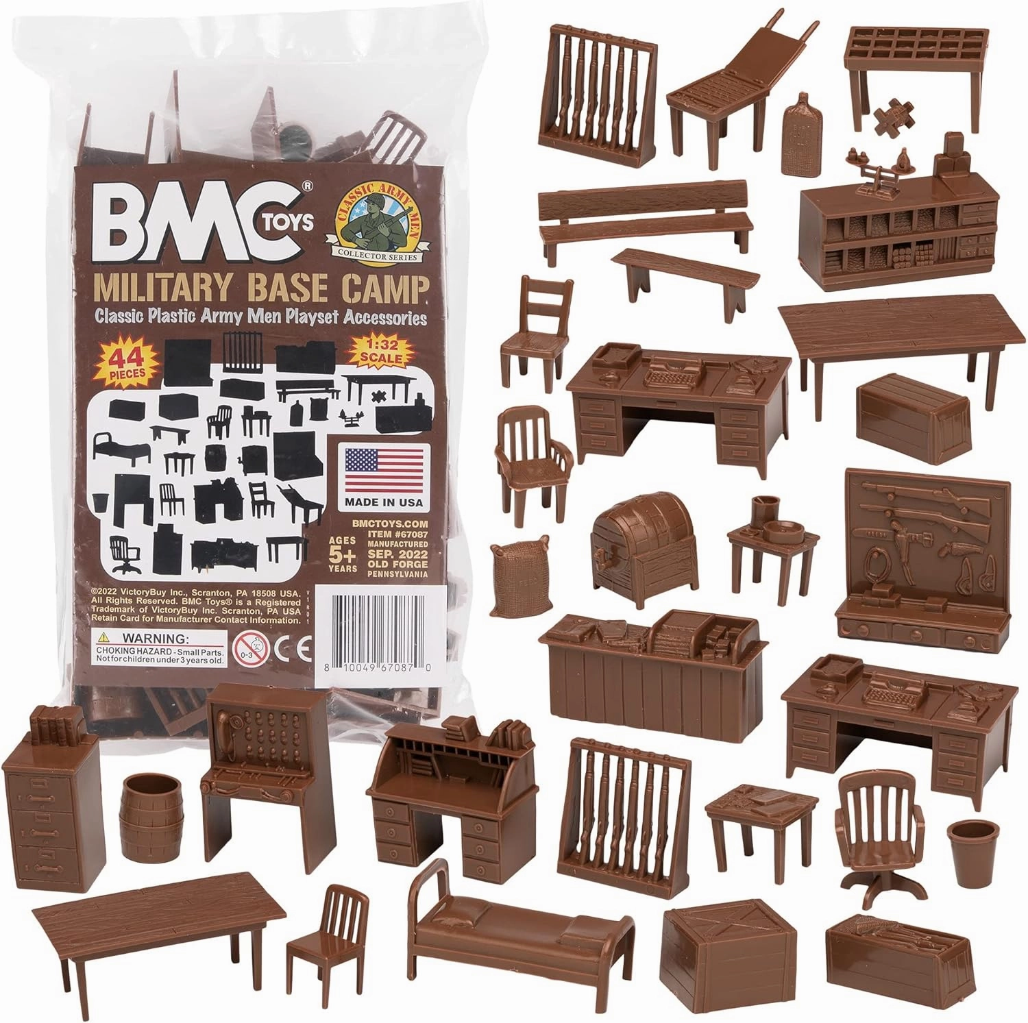 BMC Classic Marx Military Base Camp - 44pc Plastic Army Men Playset Accessories