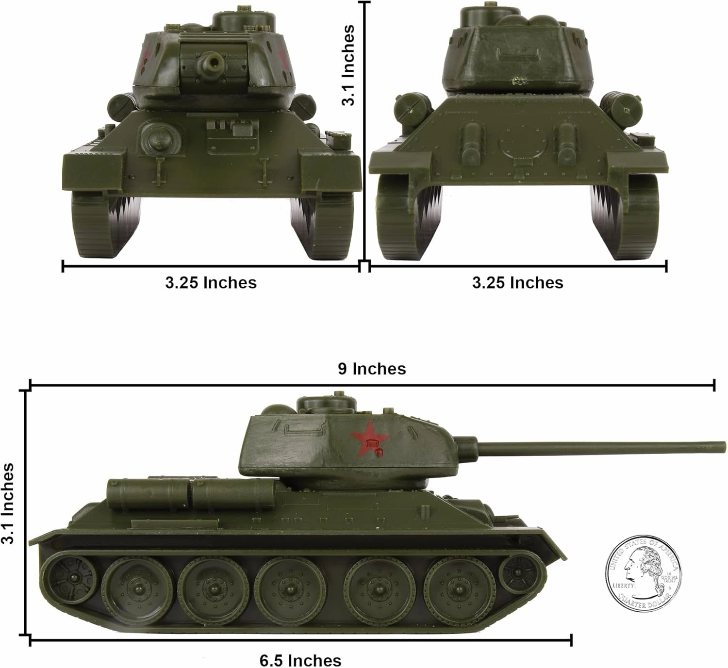 BMC CTS WW2 Soviet T-34 Tank - Olive-Green 1:40 Russian T34 Plastic Army Vehicle